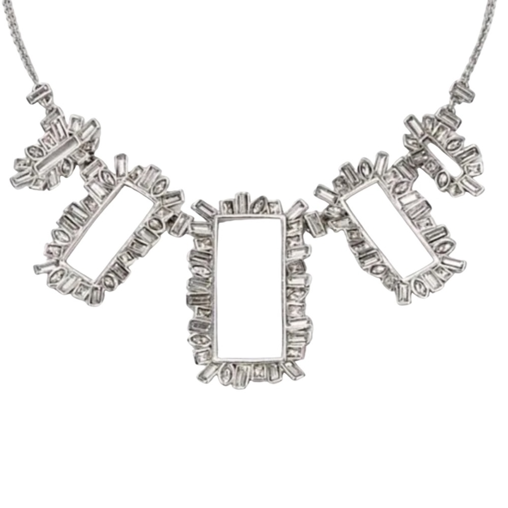 Alexis Bittar Silver Crystal Rectangular Statement Necklace - Picture 3 of 4